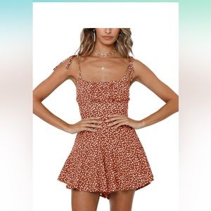 Women's Floral Wide Leg Rompers Spaghetti Strap Tie Ruffle Short Jumpsuits